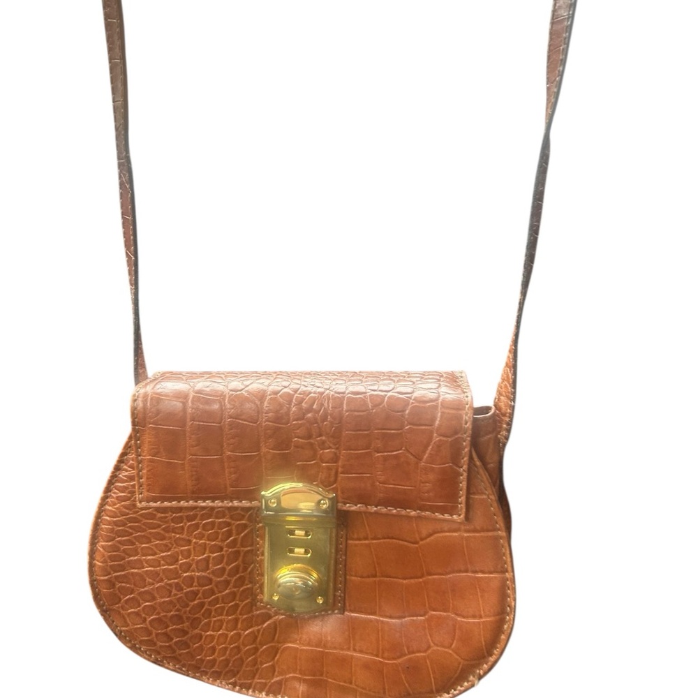 Francesco Biasia Croc-Embossed Brown Crossbody Bag